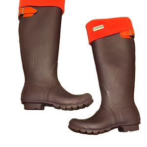 Brown Hunter Boots with Orange Sock  Liner Size9